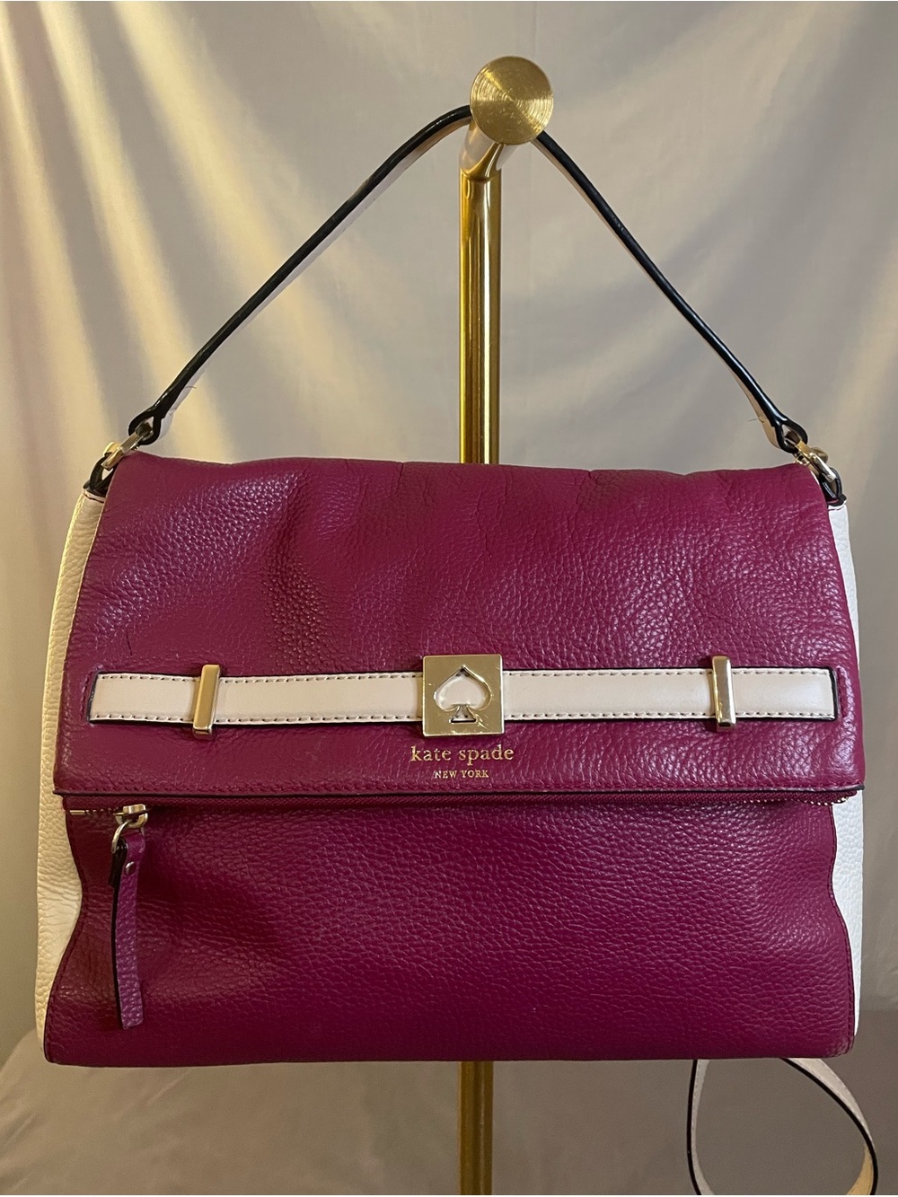 kate spade Burgundy Leather Shoulder Bag with Cream Trim